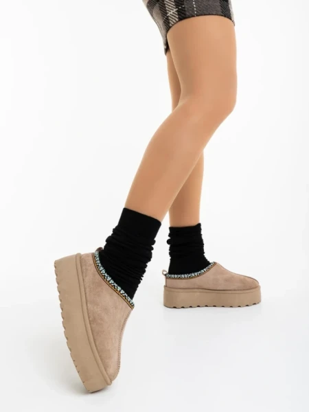 Дамски чехли тъмнобежови от текстилен материал Valtera