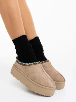 Дамски чехли тъмнобежови от текстилен материал Valtera