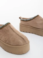 Дамски чехли тъмнобежови от текстилен материал Valtera