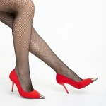 Дамски обувки  червени от текстилен материал  с ток  Melany