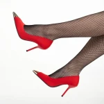 Дамски обувки  червени от текстилен материал  с ток  Melany