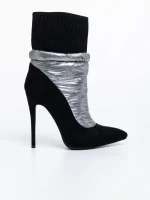 Дамски боти черни с сребристо от текстилен материал Brienna
