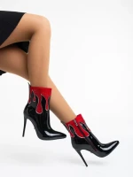 Дамски боти черни с червено от еко кожа лачена Kristena