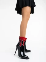 Дамски боти черни с червено от еко кожа лачена Kristena