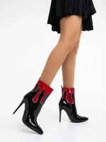 Дамски боти черни с червено от еко кожа лачена Kristena