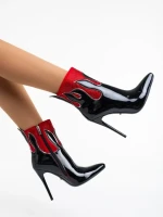 Дамски боти черни с червено от еко кожа лачена Kristena