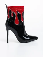 Дамски боти черни с червено от еко кожа лачена Kristena