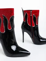Дамски боти черни с червено от еко кожа лачена Kristena