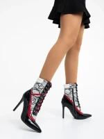 Дамски боти черни с бяло от еко кожа лачена Ziska