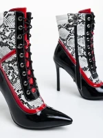 Дамски боти черни с бяло от еко кожа лачена Ziska