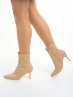 Дамски боти  бежови от текстилен материал  Rasheda
