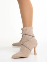 Дамски боти  бежови   от текстилен материал  Sommer