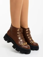 Дамски боти кафяви от екологична кожа Elinora