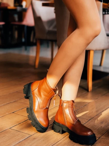 Дамски боти кафяви от екологична кожа Lunaria