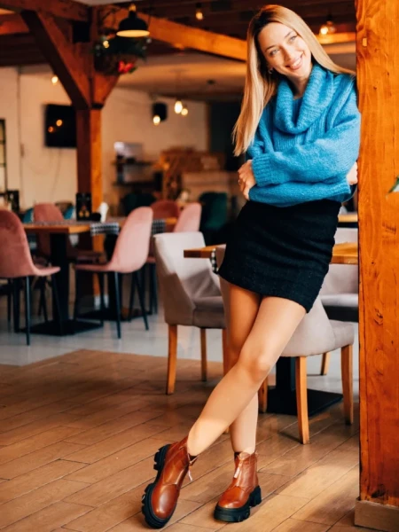 Дамски боти кафяви от екологична кожа Lunaria