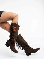 Дамски чизми зелени от текстилен материал Kally