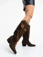 Дамски чизми зелени от текстилен материал Kally