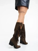 Дамски чизми зелени от текстилен материал Kally