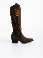 Дамски чизми зелени от текстилен материал Kally