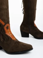 Дамски чизми зелени от текстилен материал Kally