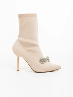 Дамски боти с ток бежови от текстилен материал Zemira