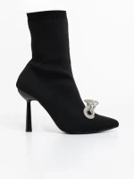 Дамски боти с ток черни от текстилен материал Zemira