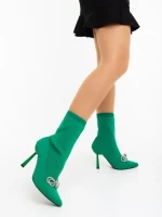 Дамски боти с ток зелени от текстилен материал Zemira