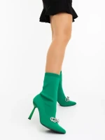 Дамски боти с ток зелени от текстилен материал Zemira
