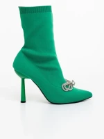 Дамски боти с ток зелени от текстилен материал Zemira