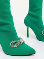 Дамски боти с ток зелени от текстилен материал Zemira