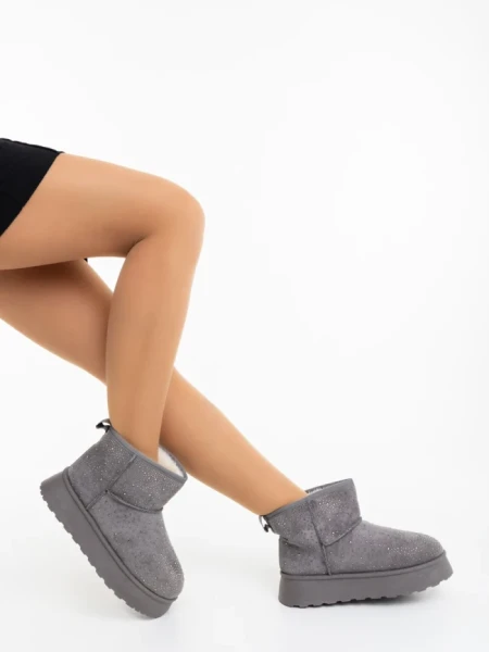 Дамски чизми сиви от текстилен материал Amelina