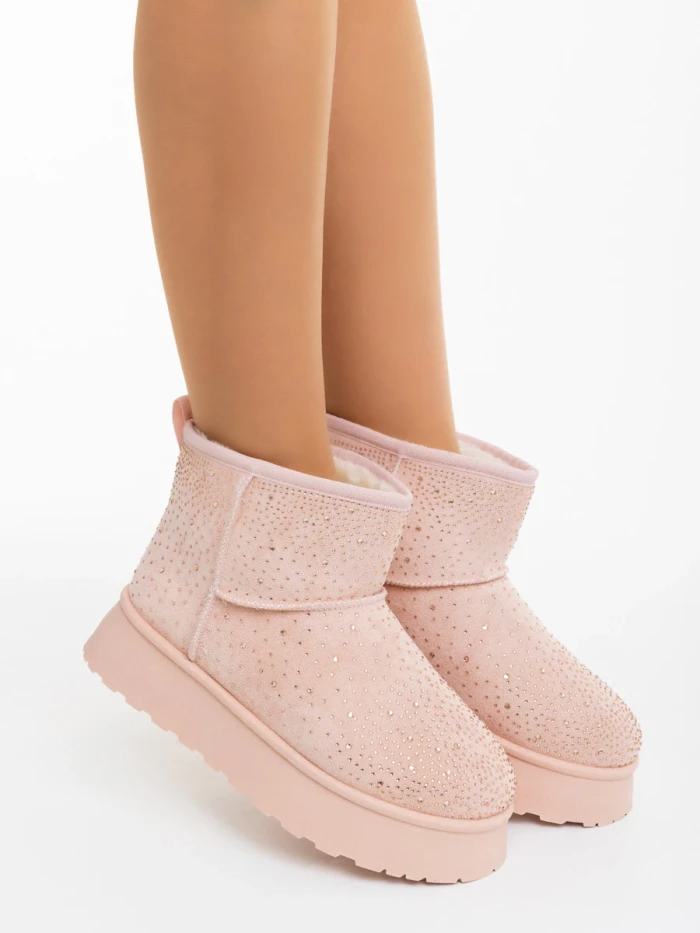 Дамски чизми розови от текстилен материал Amelina