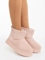 Дамски чизми розови от текстилен материал Amelina