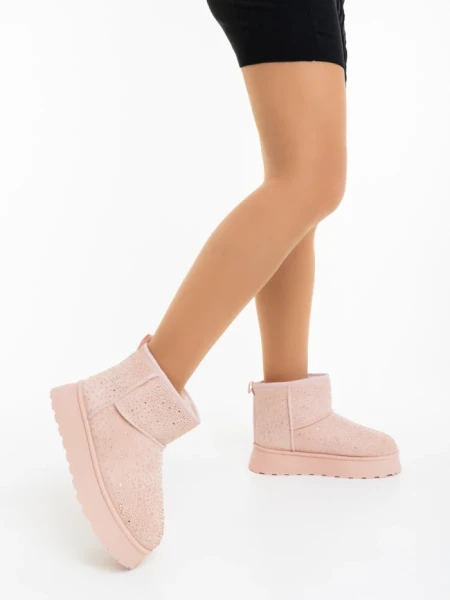 Дамски чизми розови от текстилен материал Amelina