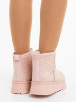 Дамски чизми розови от текстилен материал Amelina