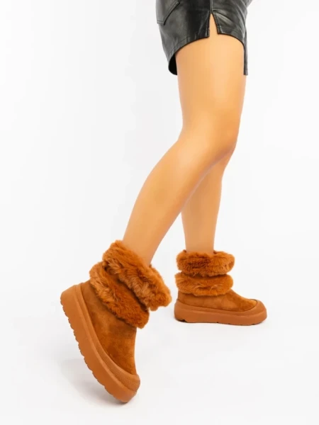 Дамски чизми цвят камел от текстилен материал Razenda