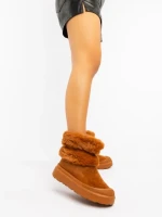 Дамски чизми цвят камел от текстилен материал Razenda