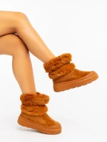 Дамски чизми цвят камел от текстилен материал Razenda