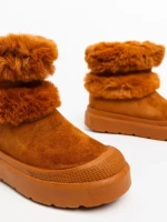 Дамски чизми цвят камел от текстилен материал Razenda