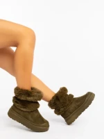 Дамски чизми зелени от текстилен материал Razenda