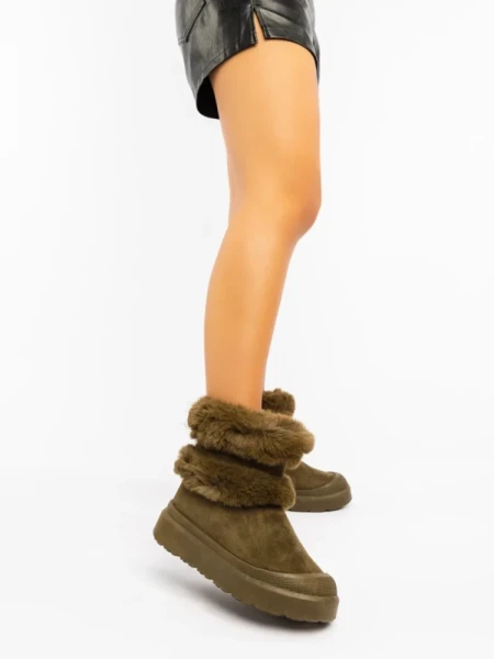 Дамски чизми зелени от текстилен материал Razenda