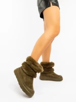 Дамски чизми зелени от текстилен материал Razenda