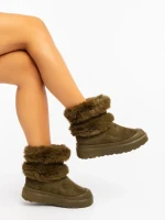 Дамски чизми зелени от текстилен материал Razenda