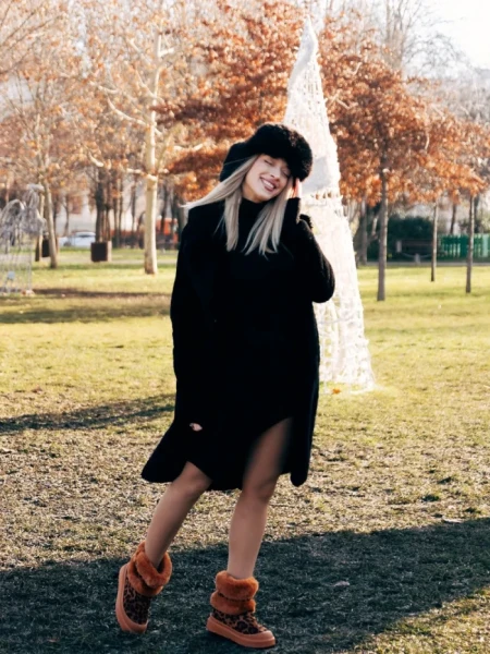 Дамски чизми леопардови от текстилен материал Razenda