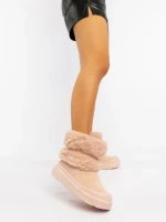 Дамски чизми розови от текстилен материал Razenda