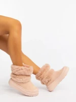 Дамски чизми розови от текстилен материал Razenda