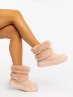 Дамски чизми розови от текстилен материал Razenda