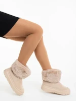 Дамски чизми бежови от текстилен материал Nelina