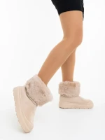 Дамски чизми бежови от текстилен материал Nelina
