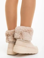 Дамски чизми бежови от текстилен материал Nelina